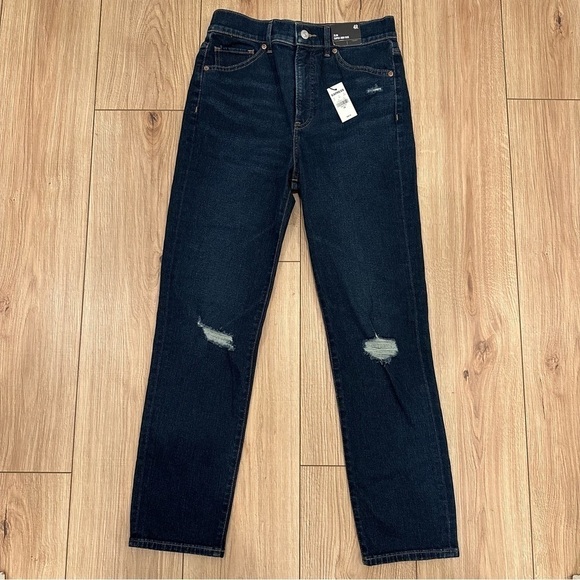 NWT Express Slim Super High Rise 4R Distressed Dark Denim - Picture 1 of 13